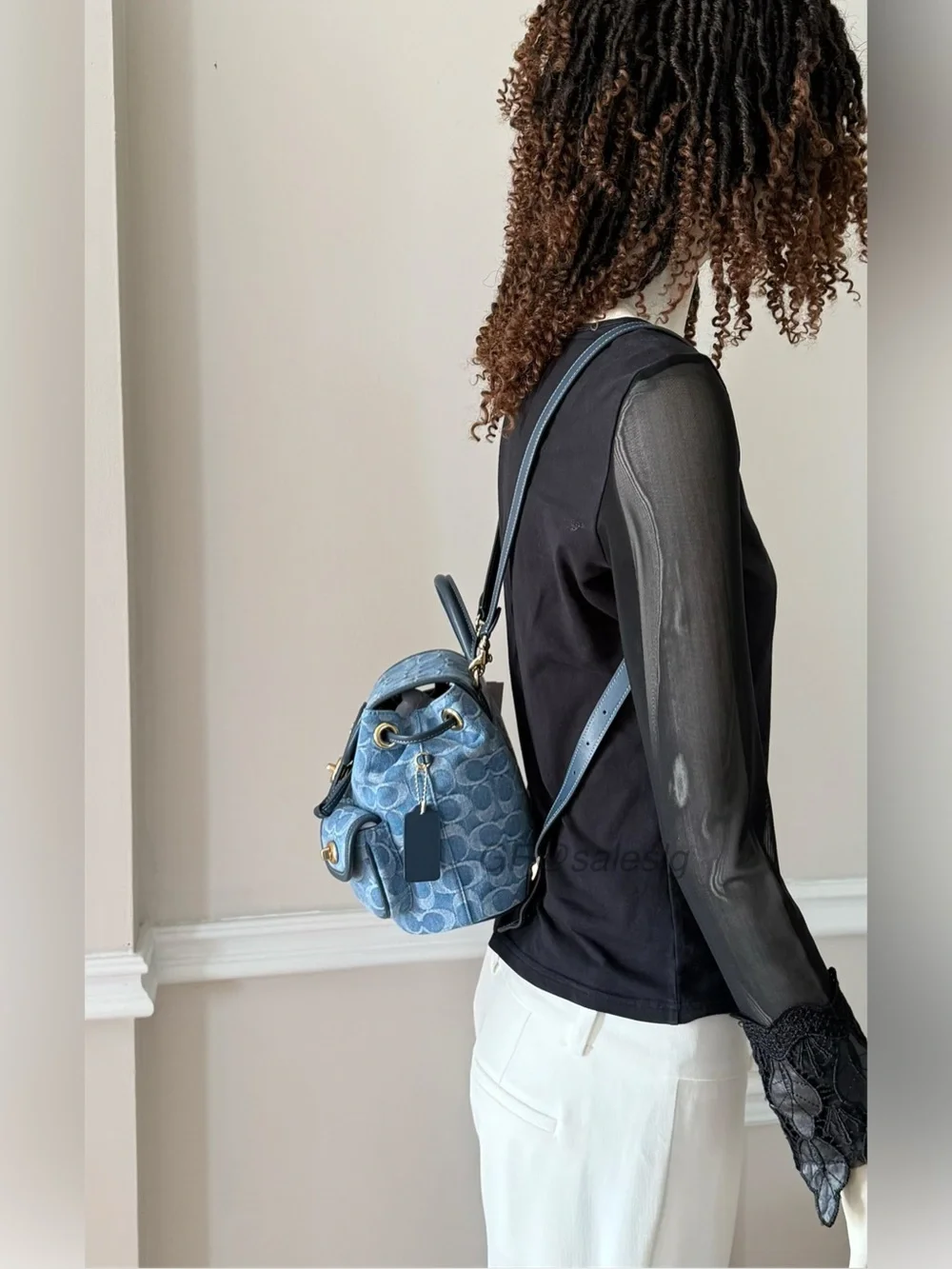 NWT Coach Hadley Backpack Signature Denim Blue Leather Gold Turnlock CDB95